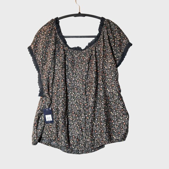 Lucky Brand Womens Paisley Printed Boho Button-Front Peasant Top Green XXL NWT - Picture 5 of 13